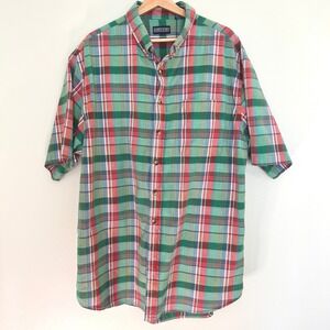 Lands End Mens XL Regular Plaid Button Down Shirt Short Sleeve 100% Cotton